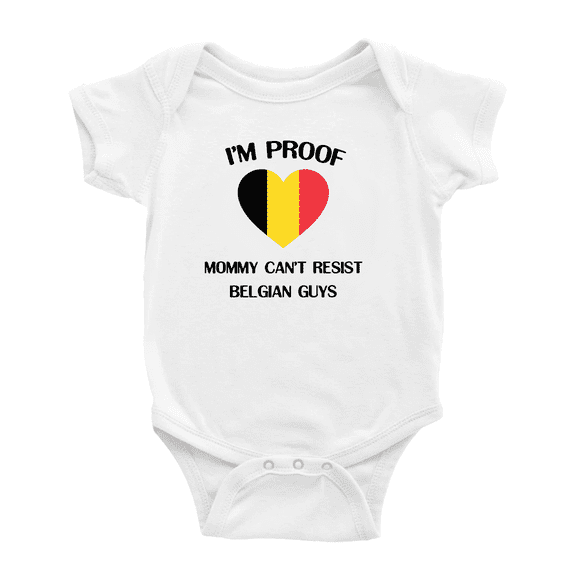 I'm Proof Mommy Can't Resist Belgian Guys Cute Baby Bodysuit Romper (White, 18-24 Months)