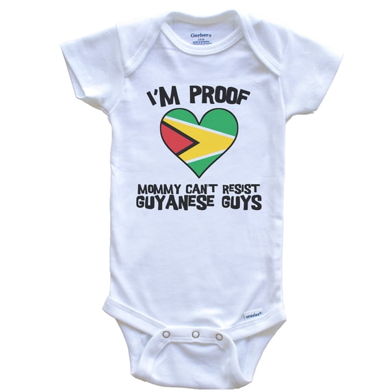 I'm Proof Mommy Can't Resist Guyanese Guys Guyana Flag Heart Baby Bodysuit, 3-6 Months White