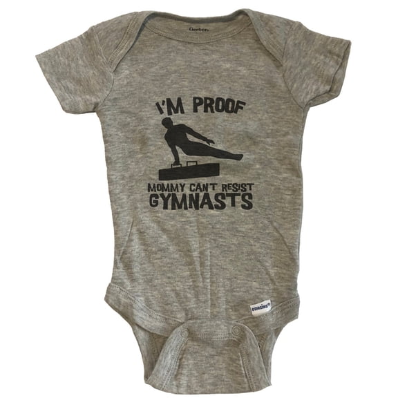 I'm Proof Mommy Can't Resist Gymnasts Funny Male Gymnast Baby Bodysuit - Grey