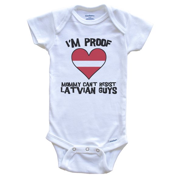 I'm Proof Mommy Can't Resist Latvian Guys Latvia Flag Heart Baby Bodysuit, 0-3 Months White