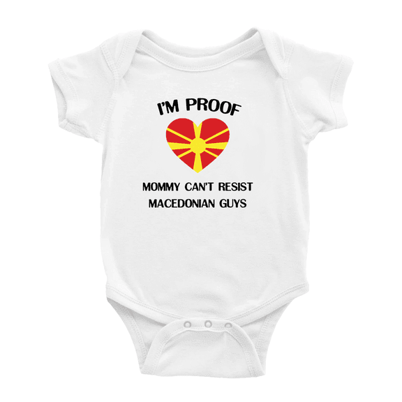 I'm Proof Mommy Can't Resist Macedonian Guys Baby Bodysuits Newborn Clothes (White, 12-18 Months)
