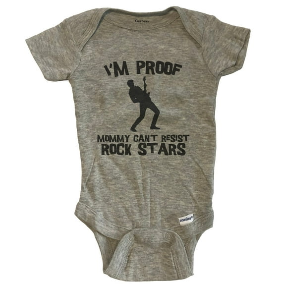 I'm Proof Mommy Can't Resist Rock Stars Funny Music Baby Bodysuit - Grey