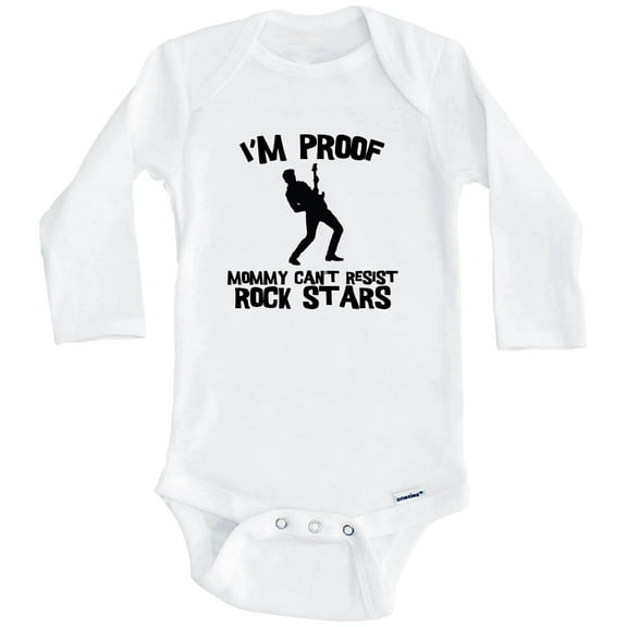 I'm Proof Mommy Can't Resist Rock Stars Funny Music One Piece Baby Bodysuit (Long Sleeve), 0-3 Months White