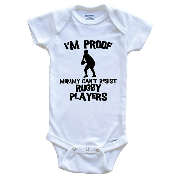 I'm Proof Mommy Can't Resist Rugby Players Funny Rugby Baby Bodysuit, 3-6 Months White