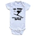 thumbnail image 1 of I'm Proof Mommy Can't Resist Skiers Funny Skiing Baby Bodysuit, 0-3 Months White, 1 of 2