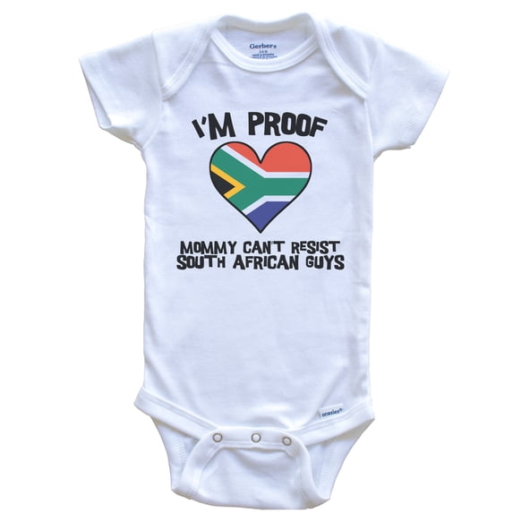I'm Proof Mommy Can't Resist South African Guys South Africa Flag Heart Baby Bodysuit, 6-9 Months White