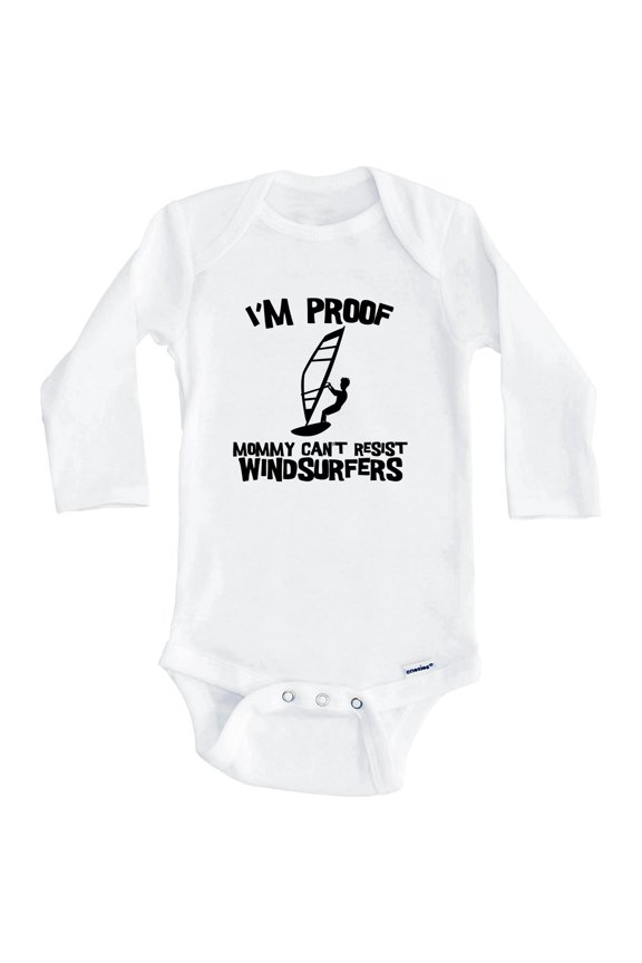 I'm Proof Mommy Can't Resist Windsurfers Funny Windsurfing One Piece Baby Bodysuit (Long Sleeve), 6-9 Months White