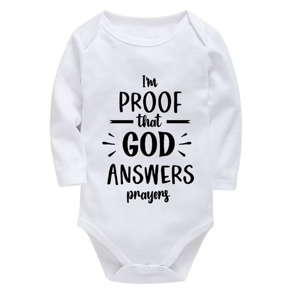 I'm Proof That God Answers Prayers Summer Baby Romper Long Sleeve Baby Girl Outfits Newborn Sets White Baby Boy Clothes 0-6