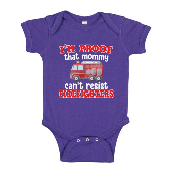 I'm Proof That Mommy Can't Resist Firefighters Baby Bodysuit One Piece 24 mo Purple
