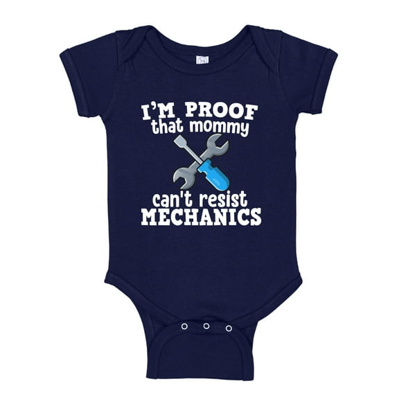 I'm Proof That Mommy Can't Resist Mechanics Baby Bodysuit One Piece 18 mo Navy Blue