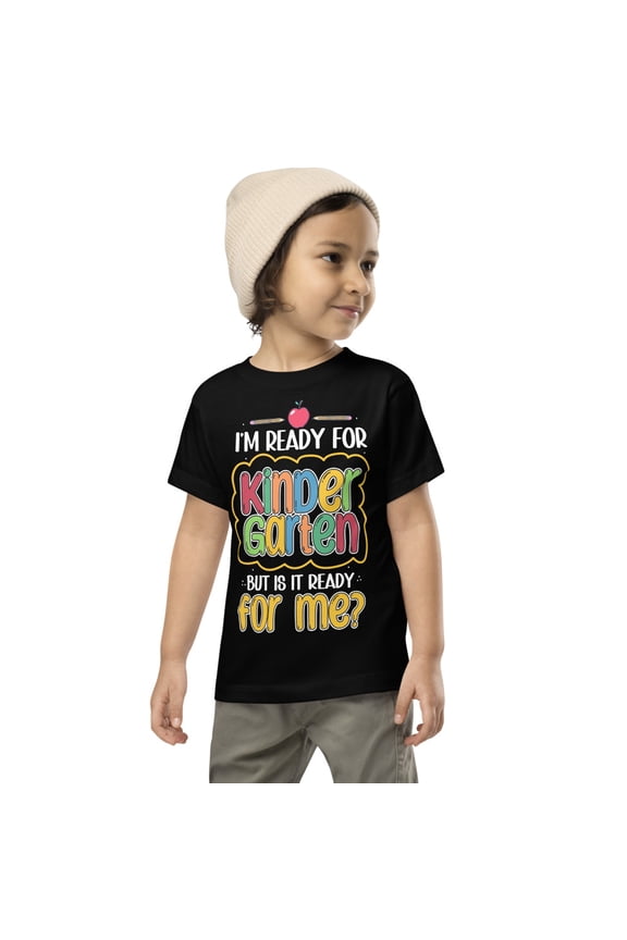 I'm Ready For Kindergarten First Day Back To School Students Toddler Short Sleeve Tee (Black, 4T)