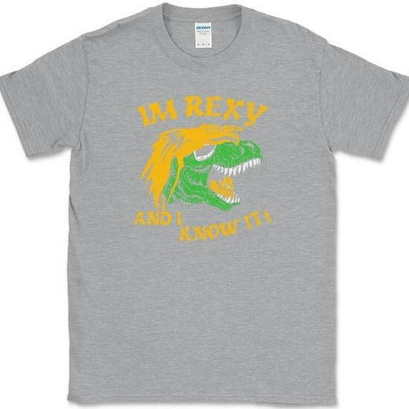 I'm Rexy and I Know It T-Shirt Funny Sexy Music Dinosaur Humor Novelty Tee - Heather Grey, 2XL