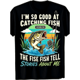 thumbnail image 1 of I'm So Good At Catching Fish The Fish Tell Stories About Me Retro Rainbow Bass Fishing Rod Reel Cattail Graphic Men T-Shirt, 1 of 6