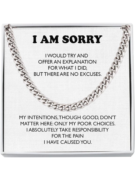 I'm Sorry Gift For Him, Apology Gift For Men, Im Sorry Card, Cuban Link Chain For Man, Forgive Me Necklace, Men's Jewelry with Message Card and Box
