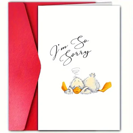 I'm Sorry Greeting Card – Cute Duck Design with Red Envelope – Blank Inside for Personal Messages – Perfect Apology Card for Friends and Loved Ones