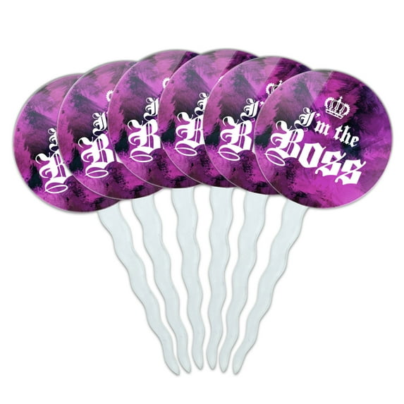 I'm The Boss with Crown Cupcake Picks Toppers Decoration Set of 6