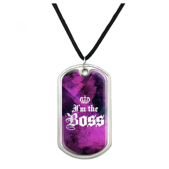 I'm The Boss with Crown Military Dog Tag Pendant Necklace with Cord