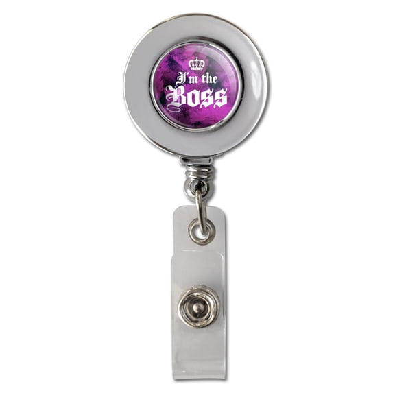 I'm The Boss with Crown Retractable Reel Chrome Badge ID Card Holder Clip