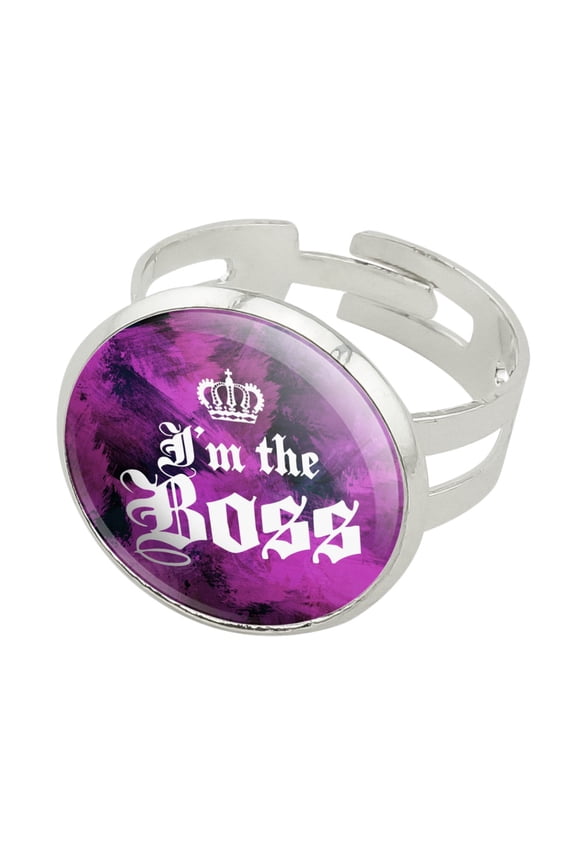 I'm The Boss with Crown Silver Plated Adjustable Novelty Ring