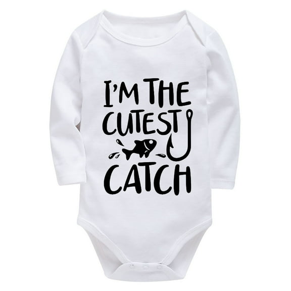 I'm The Cutest Catch Infant Girl Onesie Long Sleeve Going Home Outfit Baby Girl White Baby Girl Rompers 3-6 Months