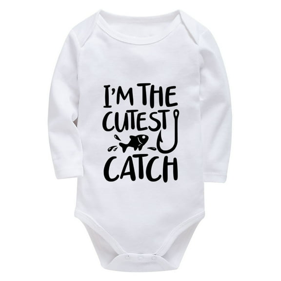 I'm The Cutest Fish Catch Newborn Girl Hospital Outfit Set Long Sleeve Girls Romper White Girl Onsies0-3 Months