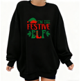 thumbnail image 1 of Women's Tops Black Festive I'm The Festive Elf Christmas Graphic Print Sweatshirt S-3XL Christmas Tops, 1 of 5