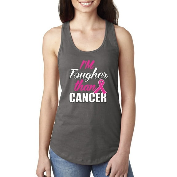 I'm Tougher Than Cancer Ladies Racerback Tank Top, Dark Grey, X-Large