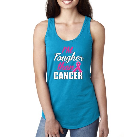 I'm Tougher Than Cancer Ladies Racerback Tank Top, Turquoise, Medium