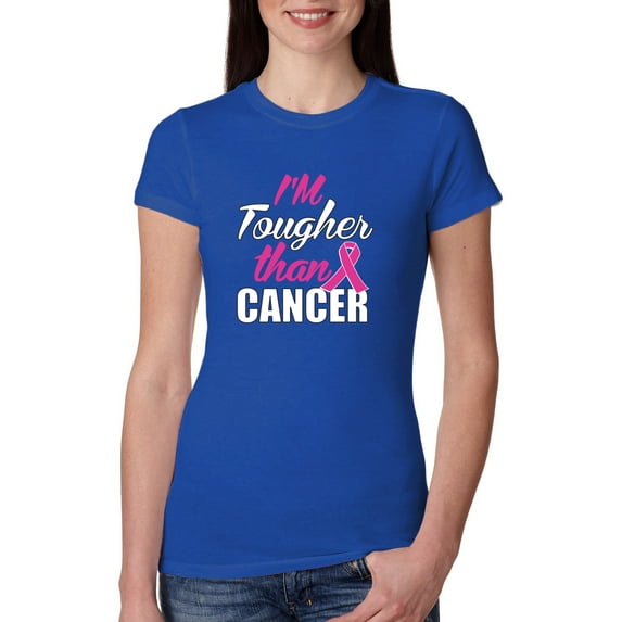 I'm Tougher Than Cancer Womens Slim Fit Junior Tee, Royal, 2XL