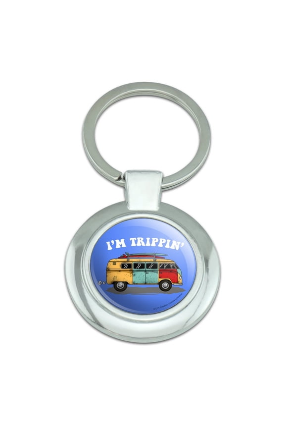 I'm Trippin' Retro Van Funny Humor Keychain Classy Round Chrome Plated Metal