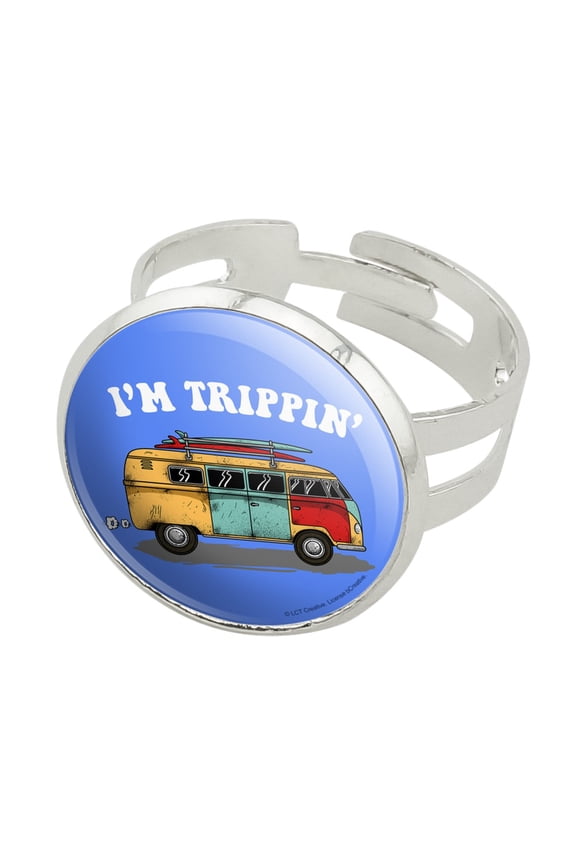 I'm Trippin' Retro Van Funny Humor Silver Plated Adjustable Novelty Ring
