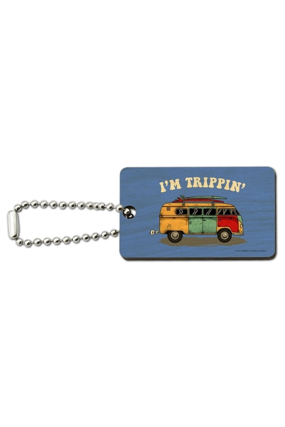 I'm Trippin' Retro Van Funny Humor Wood Wooden Rectangle Keychain Key Ring