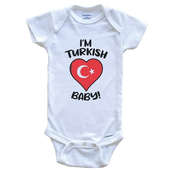 I'm Turkish Baby Funny Turkey Flag Heart Baby Bodysuit, 0-3 months white
