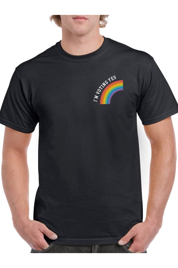 I'm Voting Yes Left Chest Graphic Pride Rainbow Men Black T-Shirt, Male x-Large