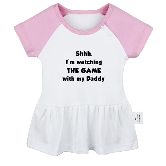 I'm Watching The Game With My Daddy Funny Dresses For Baby, Newborn Babies Skirts, Infant Princess Dress, 0-24M Kids Graphic Clothes (Pink Raglan Dresses, 0-6 Months)
