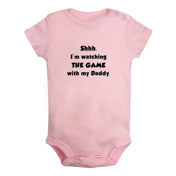 I'm Watching The Game With My Daddy Funny Rompers For Babies, Newborn Baby Unisex Bodysuits, Infant Jumpsuits, Toddler 0-12 Months Kids One-Piece Oufits (Pink, 0-6 Months)