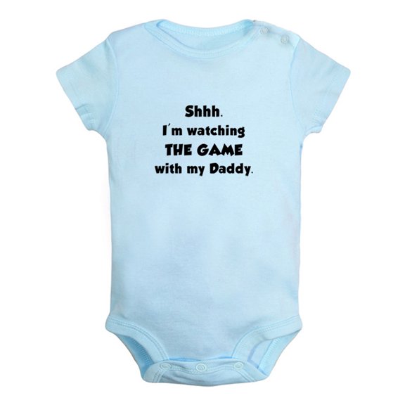 I'm Watching The Game With My Daddy Funny Rompers For Babies, Newborn Baby Unisex Bodysuits, Infant Jumpsuits, Toddler 0-12 Months Kids One-Piece Oufits (Blue, 18-24 Months)
