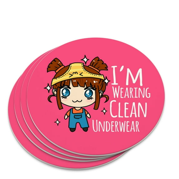 I'm Wearing Clean Underwear Kawaii Chibi Pigtails Novelty Coaster Set