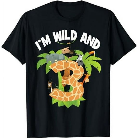 I'm Wild And 3 Years Old Zoo Theme 3rd Birthday Animal Party T-Shirt