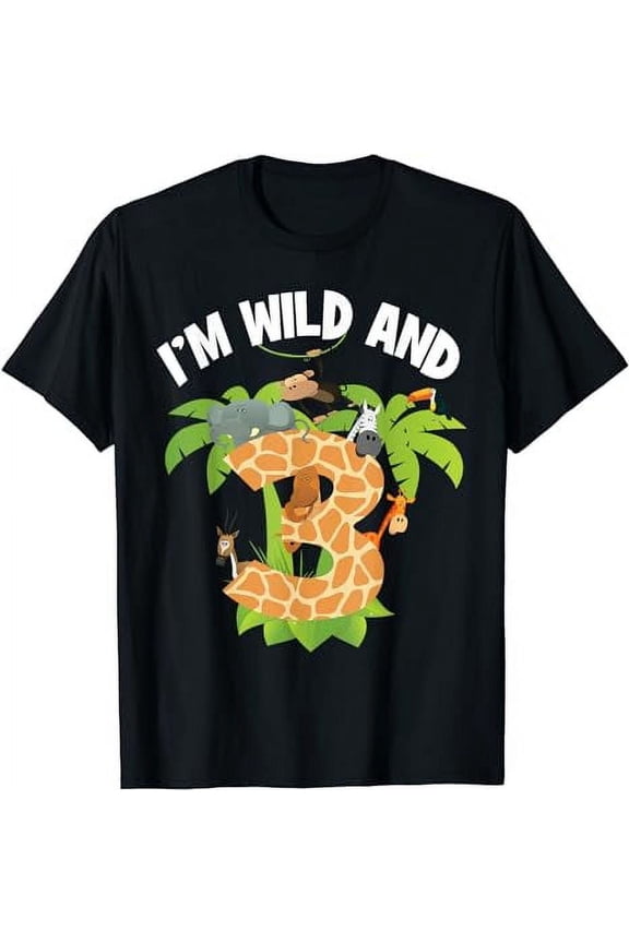 I'm Wild And 3 Years Old Zoo Theme 3rd Birthday Animal Party T-Shirt