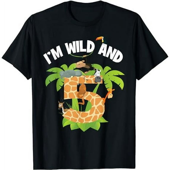 I'm Wild And 5 Years Old Zoo Theme 5th Birthday Animal Party T-Shirt