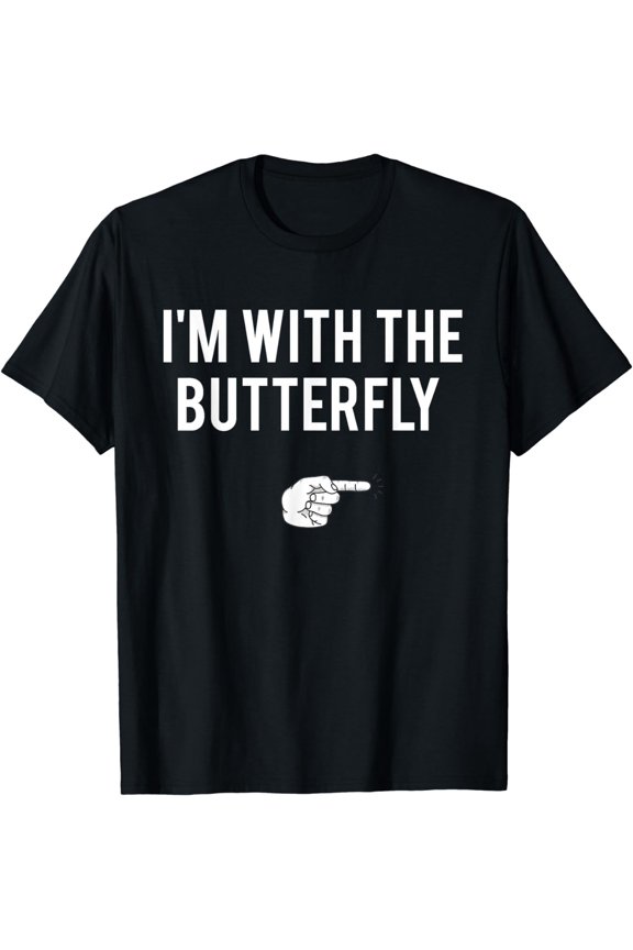 I'm With Butterfly Halloween Costume Party Matching Couple T-Shirt