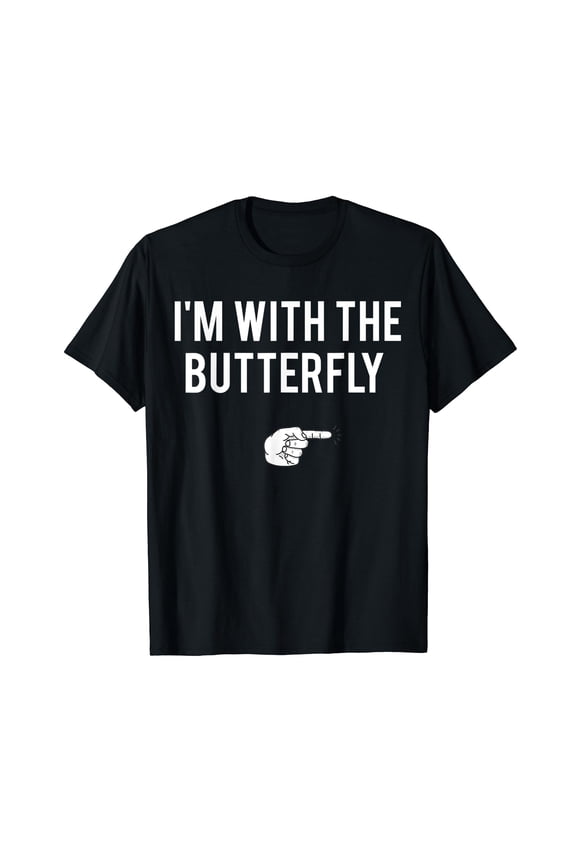 I'm With Butterfly Halloween Costume Party Matching Couples T-Shirt