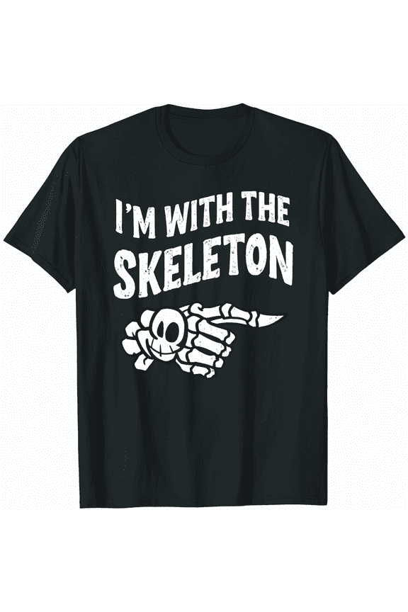I'm With Skeleton Halloween Costume Funny Couples Matching T-Shirt