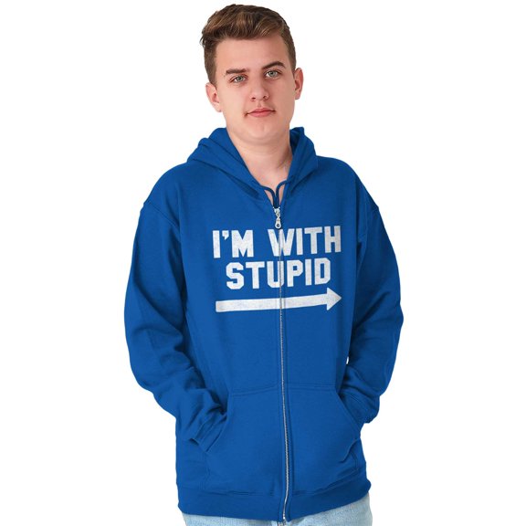 I'm With Stupid Classic Rude Insult Unisex Fleece Graphic Zip Up Hoodie Brisco Brands 4X