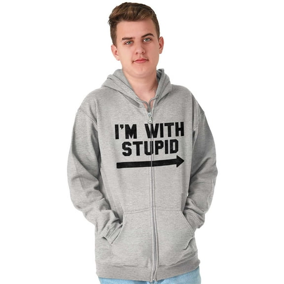 I'm With Stupid Classic Rude Insult Unisex Fleece Graphic Zip Up Hoodie Brisco Brands 4X