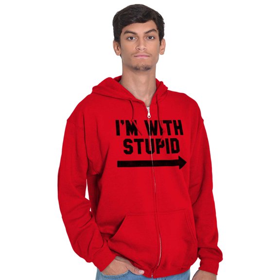 I'm With Stupid Classic Rude Insult Zip Up Hoodie Men's Women's Brisco Brands M