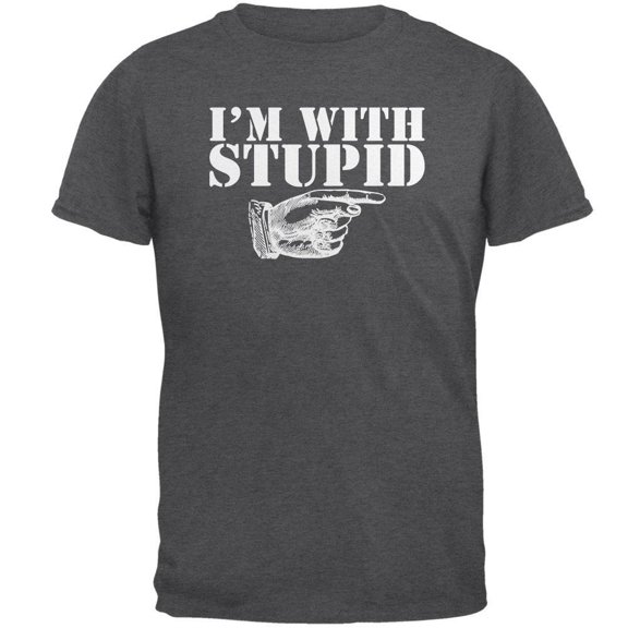 I'm With Stupid Left Funny Dark Heather Adult T-Shirt - 5X-Large