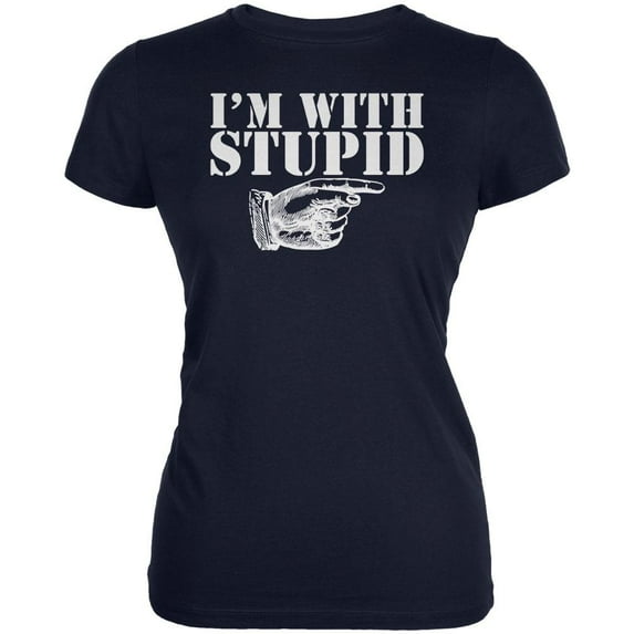 I'm With Stupid Left Funny Navy Juniors Soft T-Shirt - 2X-Large