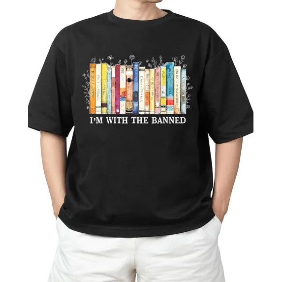 I'm With The Banned Book Reading Teacher Floral Bookworm For Adult S-4XL T-Shirt